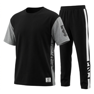 Men's Contrast <b>Track</b> Suit Set Loose Fit Short Sleeve <b>T</b> Shirt and Pants Casual Sports Outfit Summer - Product Image 2