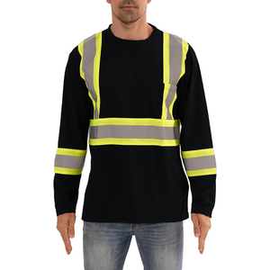 Camisa de Trabajo de Alta Visibilidad de Dos Tonos, Manga Larga, Algodón Transpirable, Certificación EN, Color Negro y Verde Neón, Ropa de Seguridad Reflectante para Trabajo en Carretera - Product Image 3