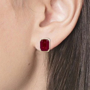 14K Gold Octagon Ruby Stud <b>Earrings</b> in Half Bezel Setting - Product Image 1