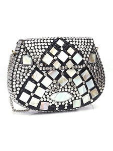 Stone Clutch <b>Bag</b> with Metal <b>Silver</b> <b>Evening</b> Ready to Ship Fashionable Resin Brass Mosaic Zipper Closure - Product Image 3