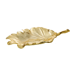 Feather Leaf Shape Aluminum Serving Dish Gold Finish Food Serving Dish Home Kitchenware Tabletop Dry Fruit Snacks <b>Platter</b> - Product Image 2