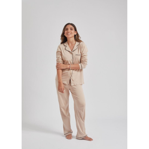 Ensemble de vêtements de nuit pour femmes écologiques et luxueux, pyjama en coton et soie à manches longues, fabricant OEM ODM au Vietnam, service de production en gros - Product Image 4