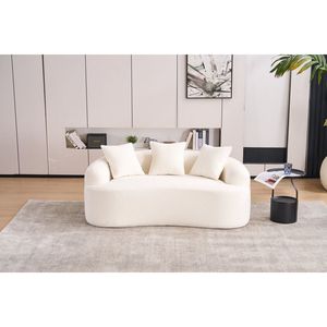 Divano a Due Posti LY 025S BG Beige con Tessuto Chenille Effetto Legno e Imbottitura Completa in Spugna per Soggiorno - Product Image 1