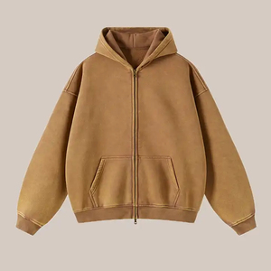 เสื้อฮู้ดดี้ผู้ชายแบบสั่งทำพิเศษ ล้างสีแบบแอซิดวอช บริการ OEM ODM เสื้อผ้าฝ้ายเปล่าสีพื้นสำหรับผู้ชาย ล้างสีแบบแอซิดวอช - Product Image 3