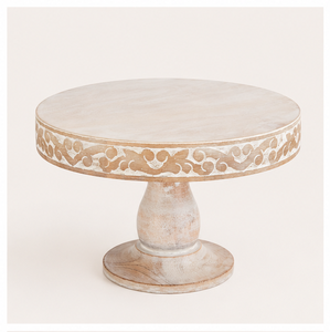 Handcrafted Mango Wood <b>Cake</b> <b>Stand</b> With Intricate Scroll Carvings Elegant <b>White</b>-Wash Finish Pedestal For Wedding <b>Cakes</b> Dessert - Product Image 3