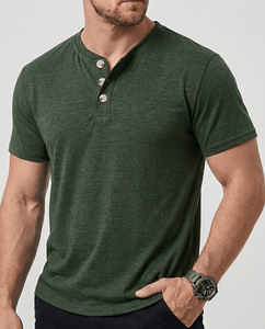 Men's Short Sleeve Henley T-Shirt Solid Color Knitted Cotton Casual Regular Fit Breathable V-neck Maroon Jersey Button-Up - Product Image 1