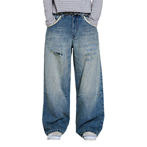 New Arrival OEM Summer Men's Plaid High Waist Straight Fit 100% Cotton Eco-Friendly Breathable <b>Jeans</b>-Vacation Sporty Vintage - Product Image 2