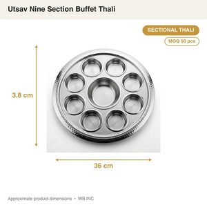 Anillos de Espejo de Satén Hechos a Mano de 36 cm, SS304, Thali Seccional de Nueve Secciones, Thali para Buffet Utsav, Decoración para Mesa de Fiesta, Decoraciones para Mesa - Product Image 4