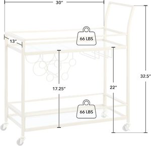 Gold Finish Metal Bar Cart Rolling <b>Drinks</b> Trolley Glass Shelf Beverage Serving Cart Wine Bottle <b>Rack</b> Wine Glass Holder Home Bar - Product Image 2