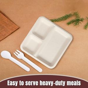 Bandeja de Comida Desechable de 3 Compartimentos de Bagazo de Caña de Azúcar, Bandejas Biodegradables para Alimentos, Aptas para Microondas y Congelador, Platos Ecológicos - Product Image 5