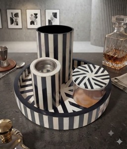 Pearl Striped Eco-Friendly Sandalwood Incense Burner Set with Tray Black White Pattern Aromatherapy <b>Diffuser</b> All-Season Use - Product Image 1