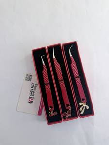 Pince à cils courbée à 90 degrés rouge en acier inoxydable avec pointe en fibre lisse, antidérapante, pour une préhension parfaite, outil pour extensions de cils, modèle papillon - Product Image 4