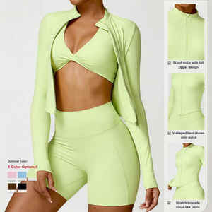 Conjunto de yoga de dos piezas para mujer: sujetador con abertura frontal y pantalones cortos deportivos de cintura alta con tela que absorbe la humedad - Product Image 3