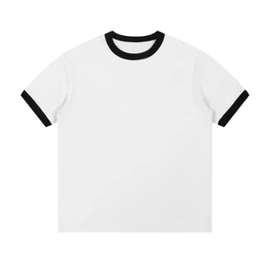 Camiseta de hombre de moda, holgada, personalizable, de manga corta, de gramaje alto, cómoda, con empalmes de colores en contraste y cuello redondo acanalado - Product Image 1