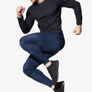Leggings de compression longs pour hommes, bleu marine uni, taille élastique, spandex, polyester, séchage rapide, 220g - Product Image 5