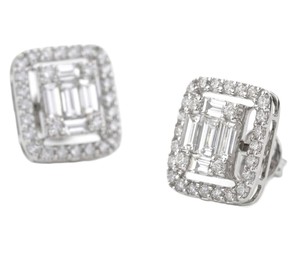 Handmade Double Halo Stud Earrings Baguette Cut Lab Diamond 14K 18K Solid Gold <b>Wedding</b> Gift Jewelry Cluster Square Stud Earrings - Product Image 5