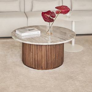 Mesa de centro redonda Vandana Grand Pebble Ø90 cm en mármol y madera de mango Giselda - Product Image 1