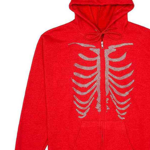 Custom <b>Red</b> Skeleton Rhinestone <b>Zip</b> <b>Up</b> <b>Hoodie</b> Y2K Streetwear Oversized Graphic Sweatshirt Goth Harajuku Men <b>Women</b> Sparkle Hoodies - Product Image 6