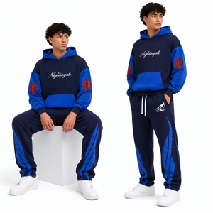 Conjunto Deportivo de Algodón con Logotipo Personalizado Bordado de Alta Calidad al por Mayor, Sudadera con Capucha y Pantalones Deportivos Unisex con Bloques de Color, Felpa de Algodón Grueso - Product Image 5