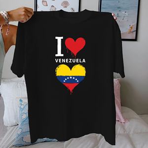 Camiseta de Mujer de Algodón 100% con Estampado Informal de Corazón de Venezuela, Ajuste Cómodo - Product Image 3