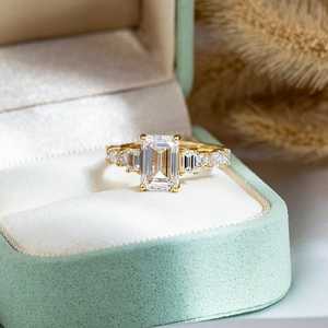 Lab Grown 2.00Ct Emerald Cut Diamond Cluster <b>Ring</b> For Women's 14K Solid Gold Fine Anniversary Surprise Gift For Girlfriends - Product Image 5