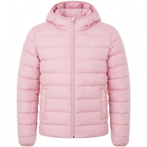 Manteau d'hiver rose à capuche pour homme, coupe ample, fermeture éclair, style unisexe, couleur unie, polyester léger 150g-200g, vêtement d'extérieur - Product Image 1