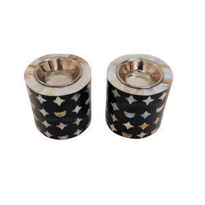 Indian handmade Bone Inlay Mother of Pearl inlay Wooden Round <b>Incense</b> Burner Bakhoor Mubkhar Moon Star Pattern Madkhan - Product Image 2