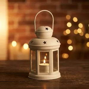 White Metal Lantern Decoration with <b>Tea</b> <b>Light</b> <b>Candle</b> <b>Holder</b> for Home Decor - Product Image 4