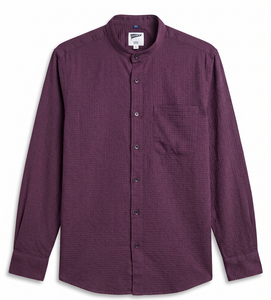 Camisa de Verano para Hombre Enovate, Casual, Texturizada, Cuello Mao, Doble Botonadura, Manga Larga, 100% Algodón, Transpirable, ODM - Product Image 1