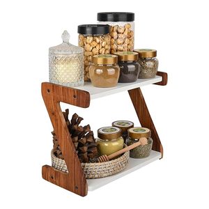 Organizador de cocina de madera en forma de Z, estante para especias, estante de encimera, organizador de cocina de dos niveles - Product Image 1