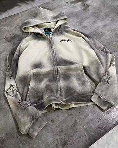 Sweat-shirts personnalisés à double fermeture éclair, surdimensionnés, thermiques, délavés à la pierre, effet délavé au soleil, broderie, lavage à l'acide, sweat-shirts à capuche zippés pour hommes - Product Image 1