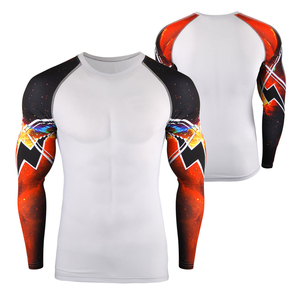 T-shirt à manches longues pour homme, blanc, col rond, coupe ajustée, imprimé géométrique, séchage rapide, sportif, tricoté en polyester - Product Image 6