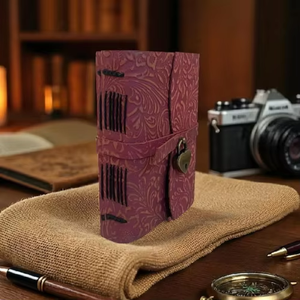 Genuine Red Leather Journal with Heart <b>Lock</b> Personalized Flower Embossed Notebook Handmade Deckle Paper <b>Diary</b> for Writing - Product Image 3