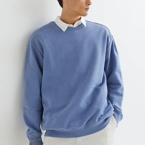 Sudadera de cuello redondo azul para hombre, corte regular, tejido de algodón, informal, para otoño. - Product Image 4