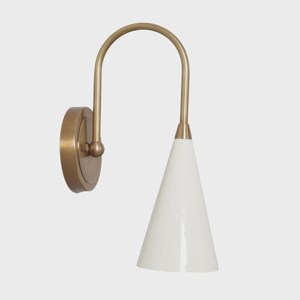 Modern Brass <b>Wall</b> <b>Sconce</b> With White Cone Shade Geometric Design Indoor Home Decor Bedroom <b>Lighting</b> Fixture - Product Image 3