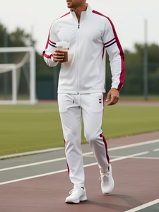 Conjunto Deportivo Unisex con Bloques de Color, Chaqueta con Cierre y Cuello Alto, Pantalones con Franjas Laterales, Forro de Malla Transpirable, Casual para Primavera y Otoño - Product Image 1