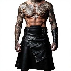 Kilt en cuir noir fait main pour homme, style gothique punk rock, utilitaire, steampunk, avec boucle réglable - Product Image 1