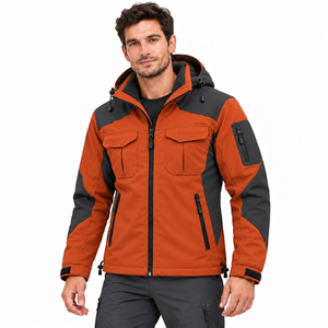 Veste softshell à capuche personnalisée, hiver, unisexe, randonnée, escalade, imperméable, coupe-vent, doublure polaire chaude, couleurs contrastées, extérieur - Product Image 4
