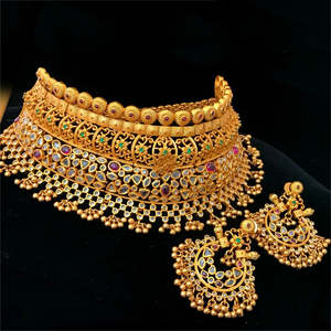 Elegant Women's Casual Gold Plated Bridal Necklace and Earring Set with Zircon - Product Image 1