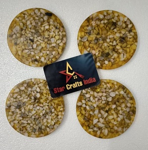Creative Design 4 Pcs <b>Tea</b> Coasters <b>Set</b> <b>Wood</b> Resin Embedded Epoxy Resin Mats Pads Amber Mosaic Eco-Friendly Modern 4X4 Inches - Product Image 3