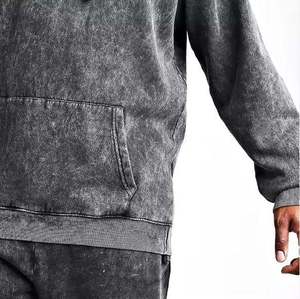Custom High Quality Acid <b>Wash</b> Heavyweight 100% Cotton <b>Tech</b> Fleece Oversized Tracksuit Hoodie and Sweatpants Set for Men - Product Image 5