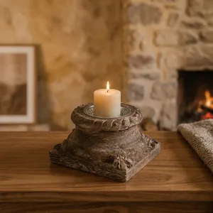 Support de bougie vintage en bois sculpté à la main, style rustique, pour chambre et salon, idéal également comme mangeoire pour animaux de compagnie ou décoration florale. - Product Image 6