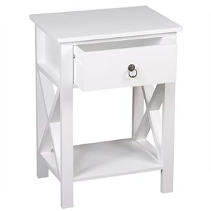 FCH Modern White Nightstand with 1 Drawer and <b>Storage</b> Shelf Contemporary End <b>Table</b> and <b>Side</b> <b>Table</b> - Product Image 4