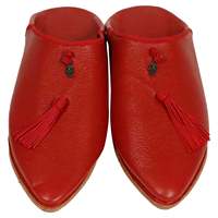 Babouches marocaines en cuir pour femmes Biyadina, couleur rouge, doublure en cuir véritable, taille 5, pour le confort à la maison