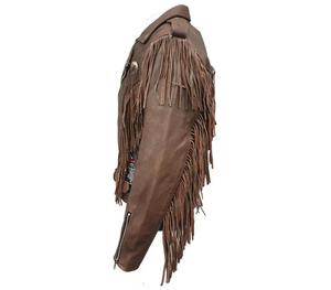 Veste en cuir marron à franges pour homme, manches longues, style western, toutes saisons - Product Image 3
