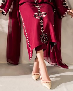 Salwar Kameez Bordado Color Granate para Mujer, Corte Holgado, Largo hasta el Tobillo, Rayón, Estilo Tradicional Informal de India y Pakistán, para Todas las Temporadas - Product Image 4