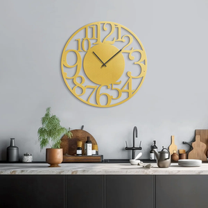 Modern Metal <b>Wall</b> <b>Clock</b> Round Analog Quartz Kitchen <b>Decor</b> Silent Design Minimalist Style Gold Color - Product Image 1