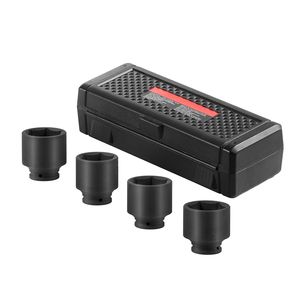 Set di chiavi a bussola a impatto da 1/2 pollice per dadi dell'asse a 6 punte, 4 pezzi, SAE, per mandrini di grandi dimensioni, attrezzo per riparazioni auto, in CR-MO trattato termicamente, con custodia. - Product Image 1