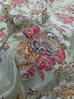 Tissu en Chiffon Brodé à Imprimé Floral 100% Polyester, Matière Textile Douce et Fluide pour Robes et Vêtements de Mariage
