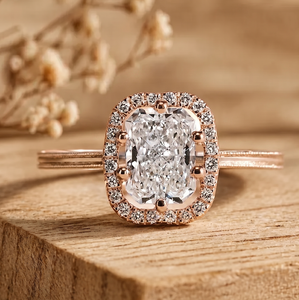 Bague de fiançailles halo en or massif 10K 14K 18K avec diamant de laboratoire radiant couleur DEF clarté VS VVS et moissanite certifiée IGI – Collection Fashion - Product Image 3